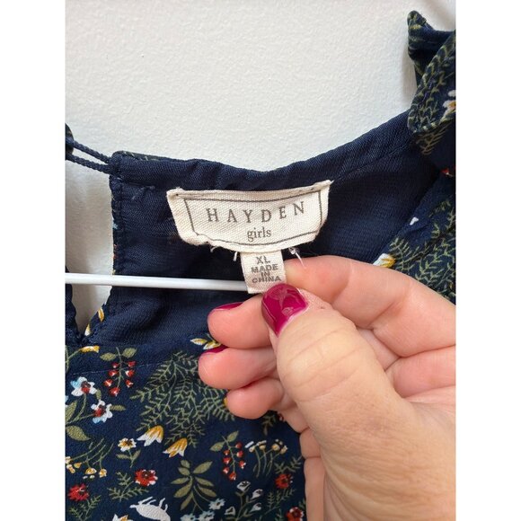 Hayden Girls Navy Floral Long-Sleeve Ruffle Dress Polyester XL - Picture 4 of 6